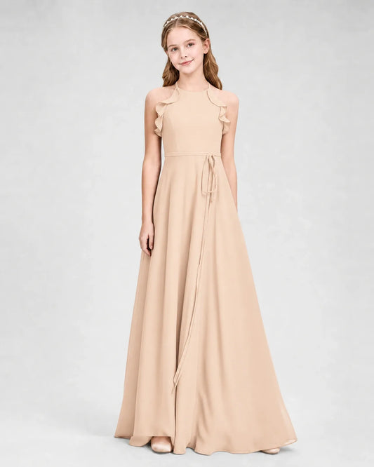 Peach Chiffon A-line Junior Bridesmaid Dress Side View