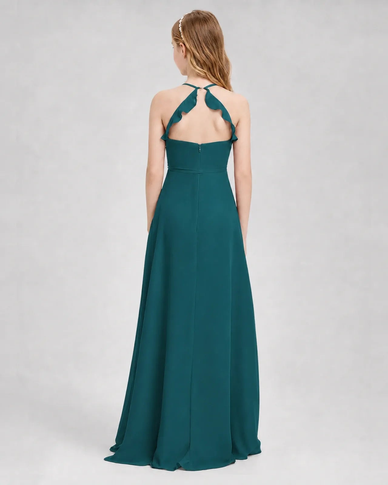 Peacock Chiffon A-line Junior Bridesmaid Dress Back View