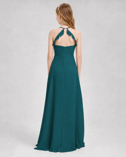 Peacock Chiffon A-line Junior Bridesmaid Dress Back View