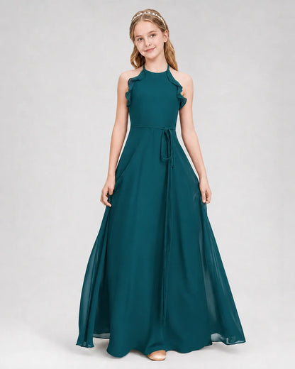 Peacock Chiffon A-line Junior Bridesmaid Dress Front View