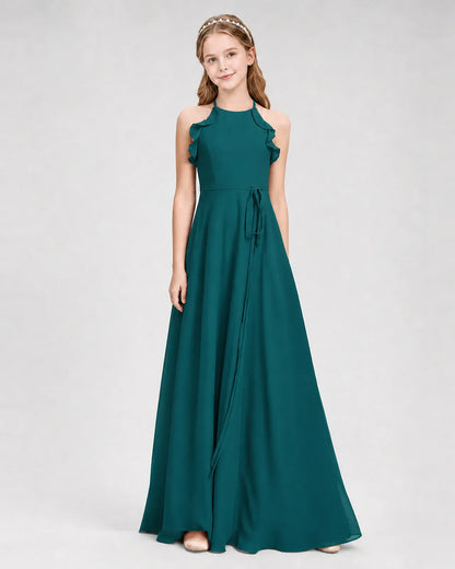 Peacock Chiffon A-line Junior Bridesmaid Dress Side View