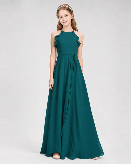 Peacock Chiffon A-line Junior Bridesmaid Dress Side View
