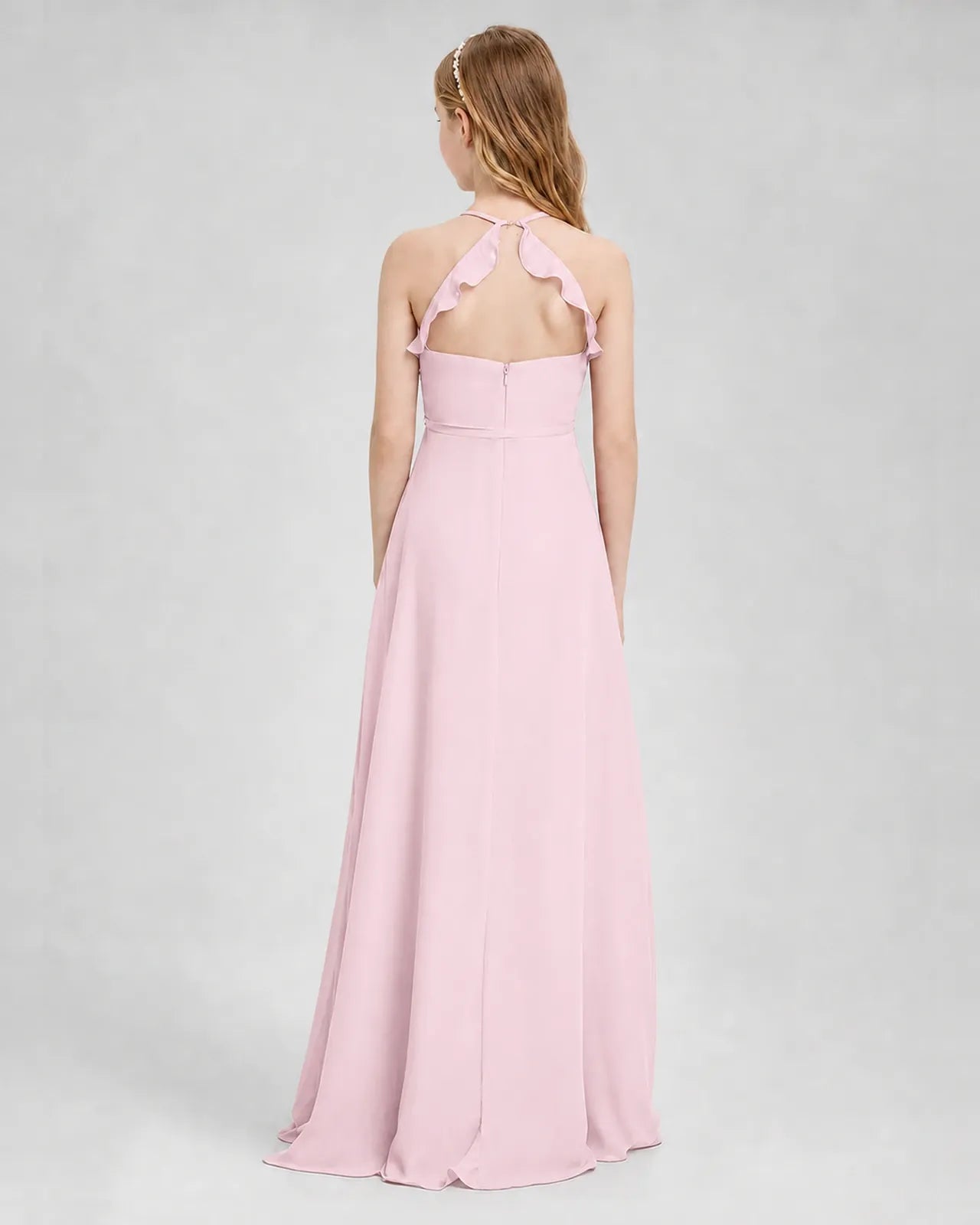 Pink Chiffon A-line Junior Bridesmaid Dress Back View