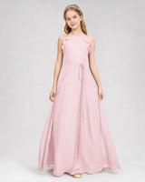 Pink Chiffon A-line Junior Bridesmaid Dress Front View