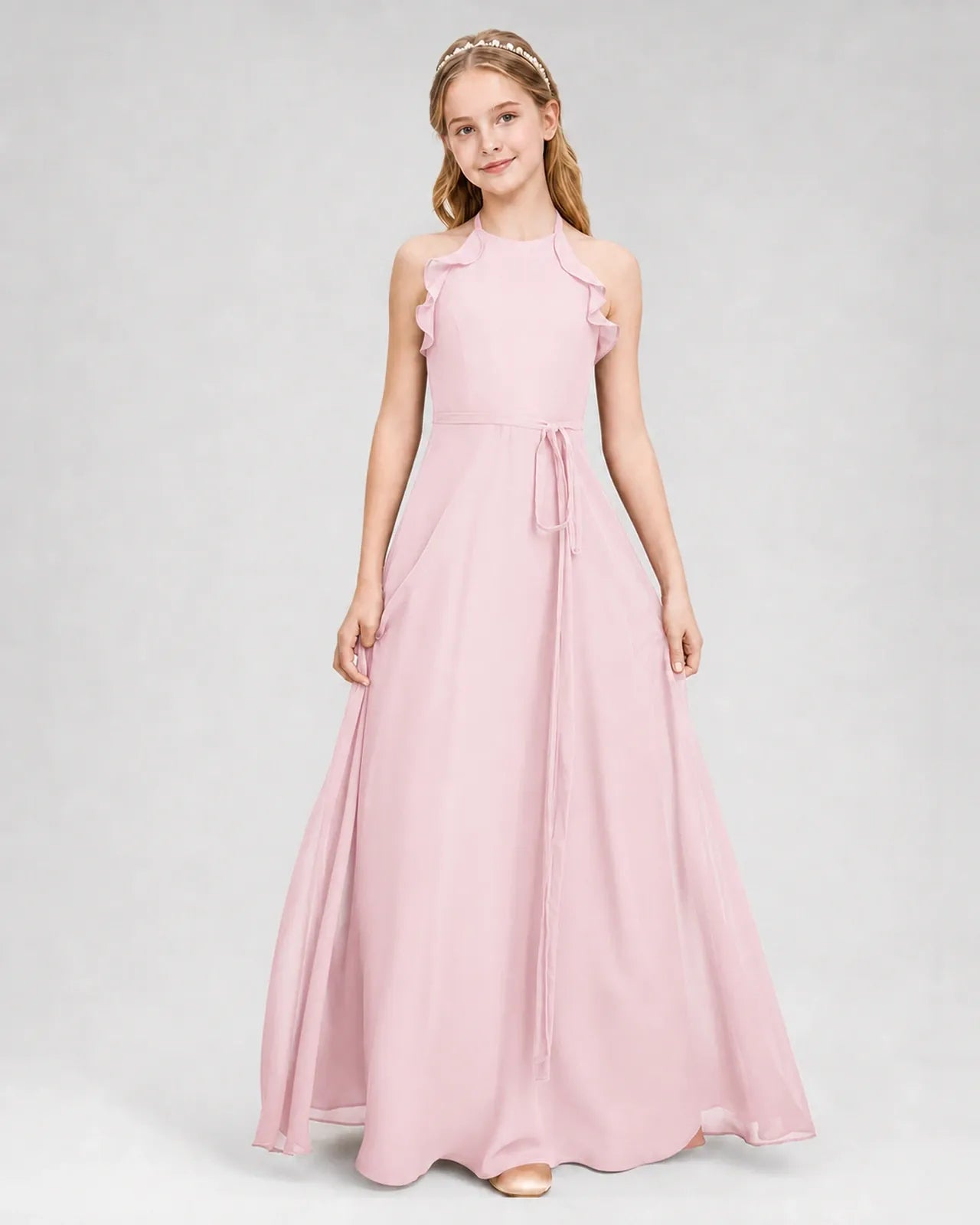 Pink Chiffon A-line Junior Bridesmaid Dress Front View