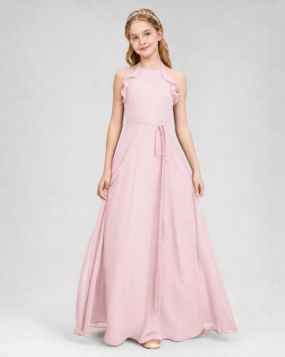 Pink Chiffon A-line Junior Bridesmaid Dress Front View