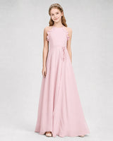 Pink Chiffon A-line Junior Bridesmaid Dress Side View