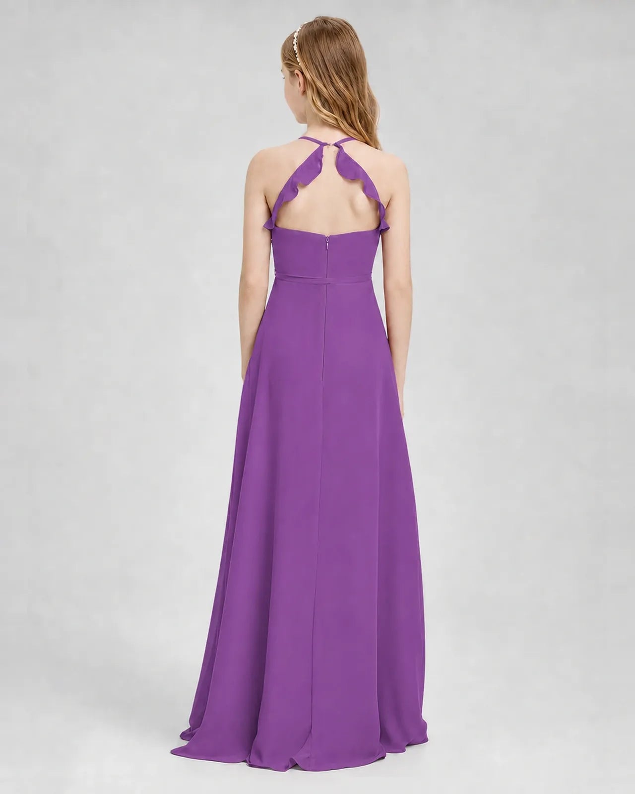 Purple Chiffon A-line Junior Bridesmaid Dress Back View
