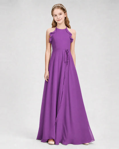 Purple Chiffon A-line Junior Bridesmaid Dress Side View