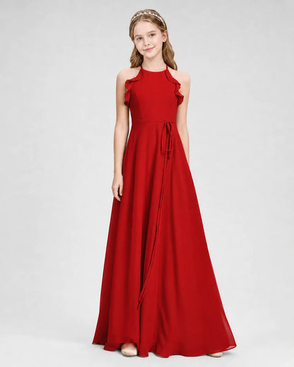 Red Chiffon A-line Junior Bridesmaid Dress Side View