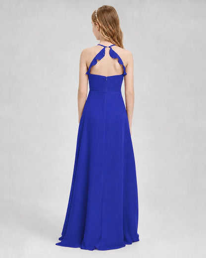 Royal Blue Chiffon A-line Junior Bridesmaid Dress Back View
