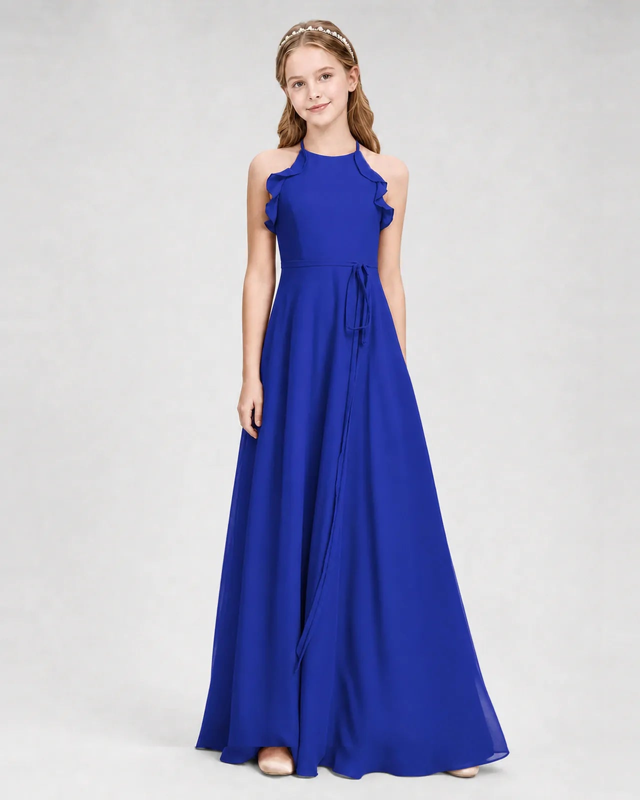 Royal Blue Chiffon A-line Junior Bridesmaid Dress Side View