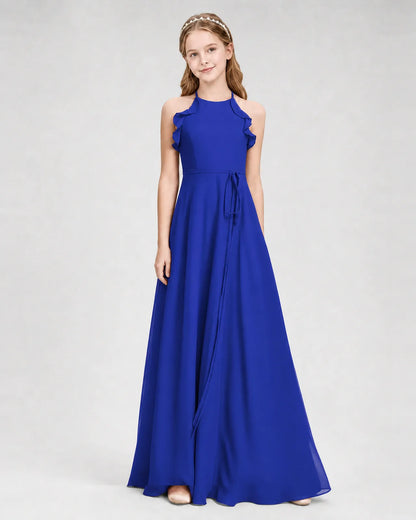 Royal Blue Chiffon A-line Junior Bridesmaid Dress Side View