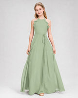Sage Green Chiffon A-line Junior Bridesmaid Dress Front View