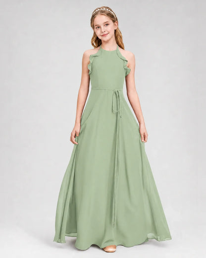 Sage Green Chiffon A-line Junior Bridesmaid Dress Front View