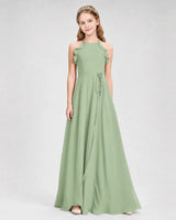 Sage Green Chiffon A-line Junior Bridesmaid Dress Front View