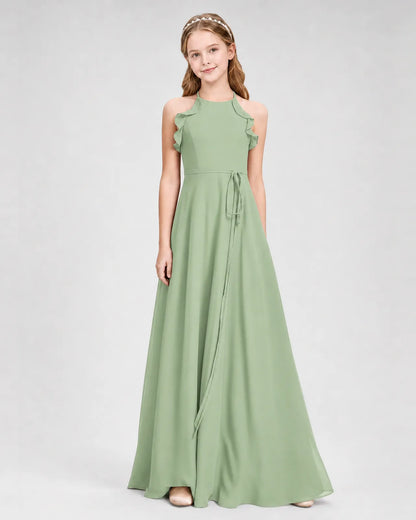 Sage Green Chiffon A-line Junior Bridesmaid Dress Front View