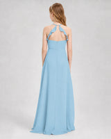 Sky Blue Chiffon A-line Junior Bridesmaid Dress Back View