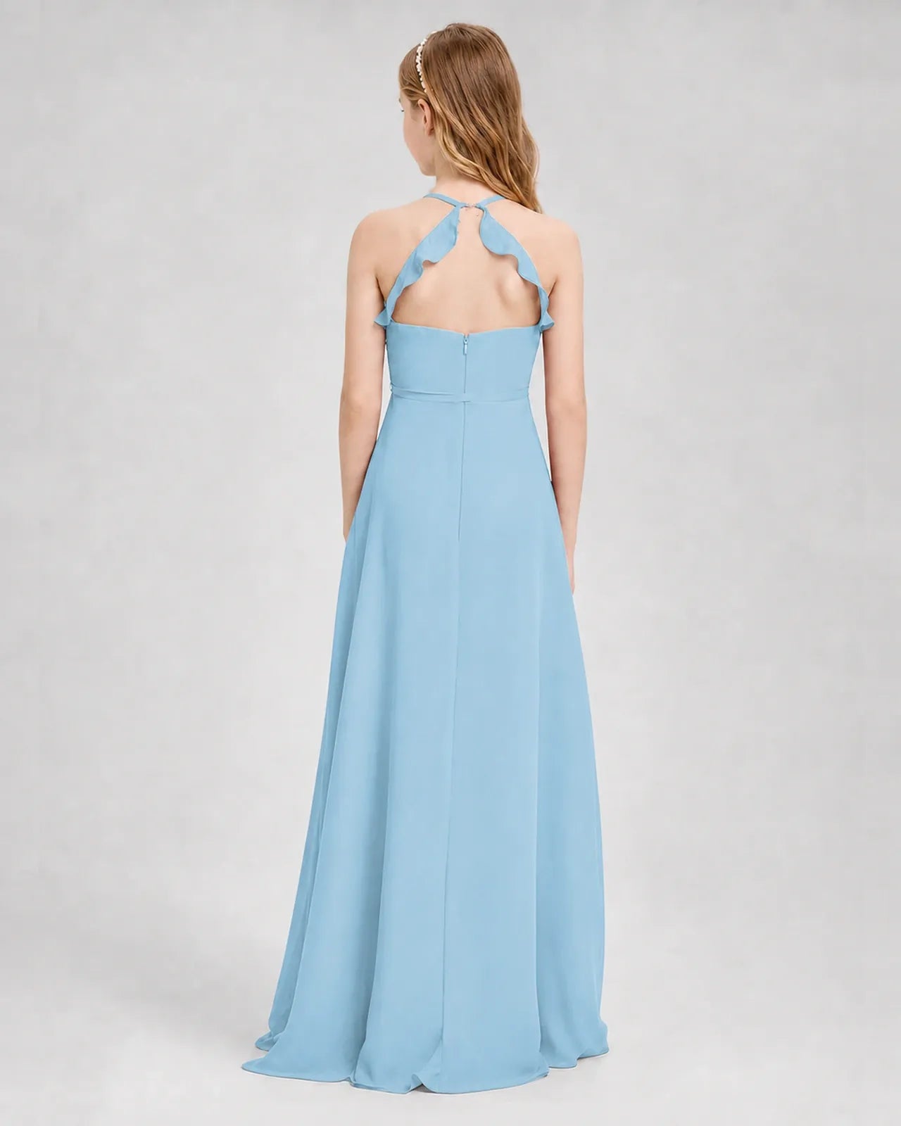 Sky Blue Chiffon A-line Junior Bridesmaid Dress Back View