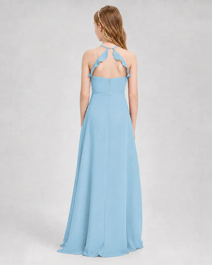 Sky Blue Chiffon A-line Junior Bridesmaid Dress Back View