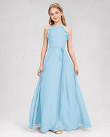 Sky Blue Chiffon A-line Junior Bridesmaid Dress Front View