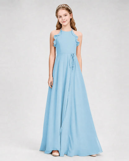 Sky Blue Chiffon A-line Junior Bridesmaid Dress Side View