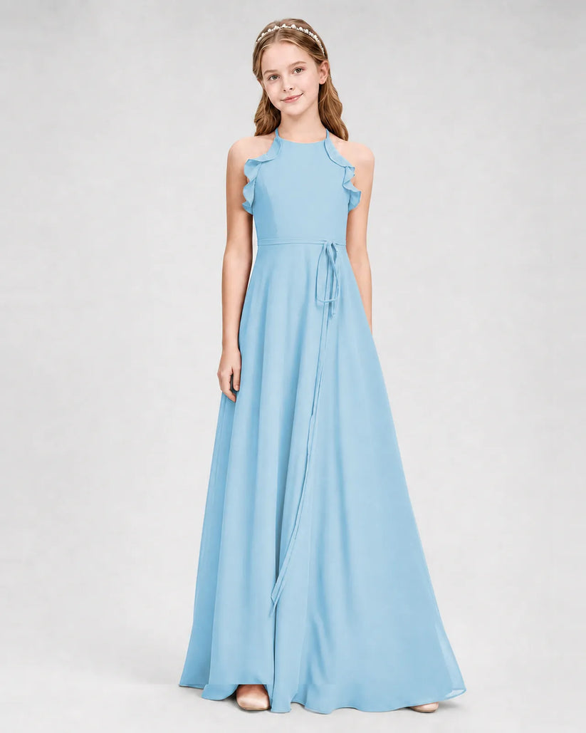 Sky Blue Chiffon A-line Junior Bridesmaid Dress Side View