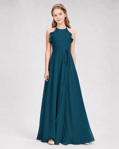 Teal Chiffon A-line Junior Bridesmaid Dress Side View