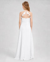 White Chiffon A-line Junior Bridesmaid Dress Back View