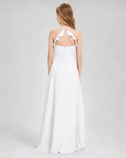 White Chiffon A-line Junior Bridesmaid Dress Back View