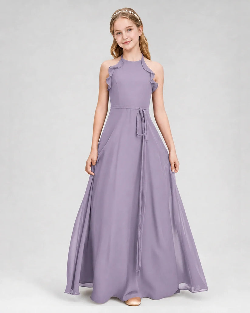 Wisteria Chiffon A-line Junior Bridesmaid Dress Front View