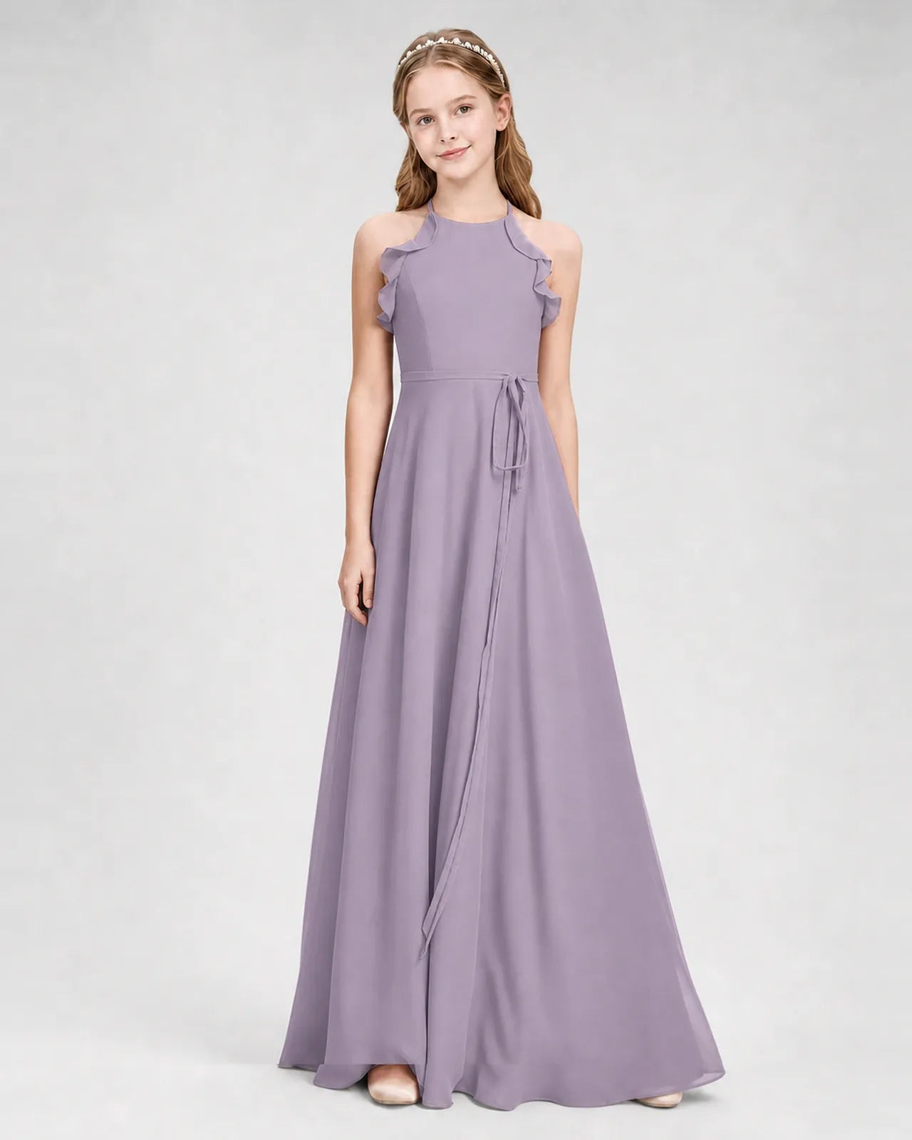 Wisteria Chiffon A-line Junior Bridesmaid Dress Side View