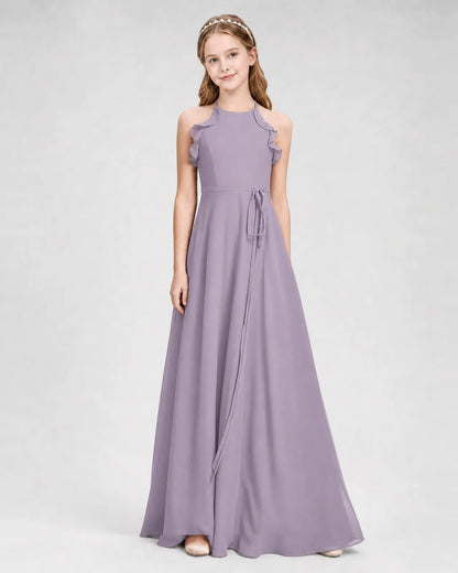Wisteria Chiffon A-line Junior Bridesmaid Dress Side View