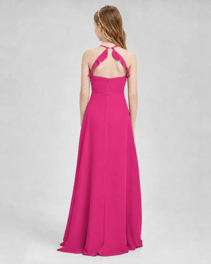 Hot Pink Chiffon A-line Junior Bridesmaid Dress Back View