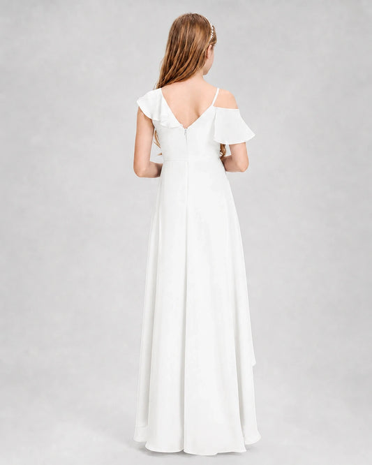 Ivory Chiffon Cold Shoulder Junior Bridesmaid Dresses Back View