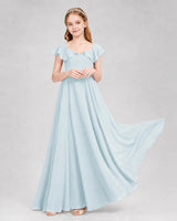 Baby Blue Chiffon Ruffled A-Line Junior Bridesmaid Dresses Front View