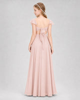 Blush pink chiffon tie-back a-line junior bridesmaid dress, Back View