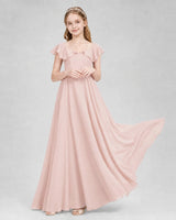 Blush Pink Chiffon A-Line Junior Bridesmaid Dresses Front View