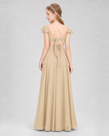 Dideyttawl Flutter Sleeve Back Bow Chiffon Junior Bridesmaid Dress