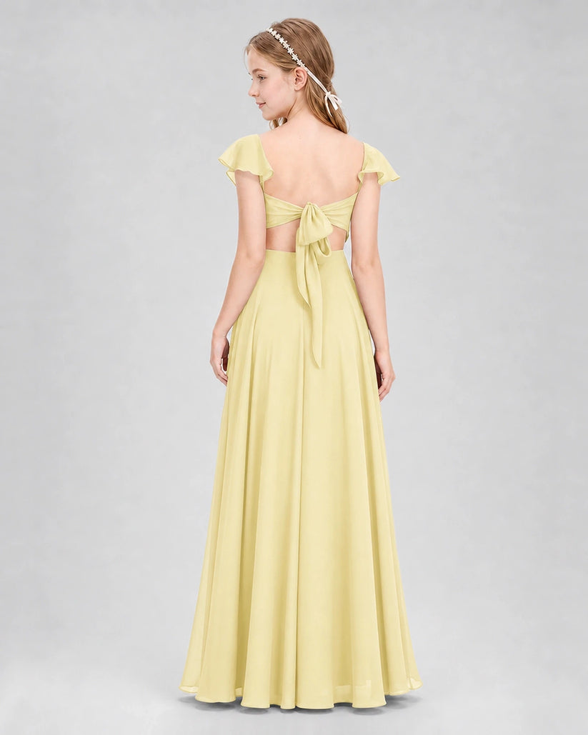 Daffodil Chiffon A-Line Junior Bridesmaid Dresses Back View