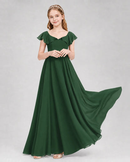 Dideyttawl Flutter Sleeve Back Bow Chiffon Junior Bridesmaid Dress