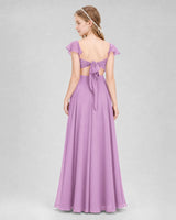 Lilac Chiffon A-Line Junior Bridesmaid Dresses Back View