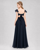 Navy Blue Chiffon Ruffle Sleeve Junior Bridesmaid Dresses Back View