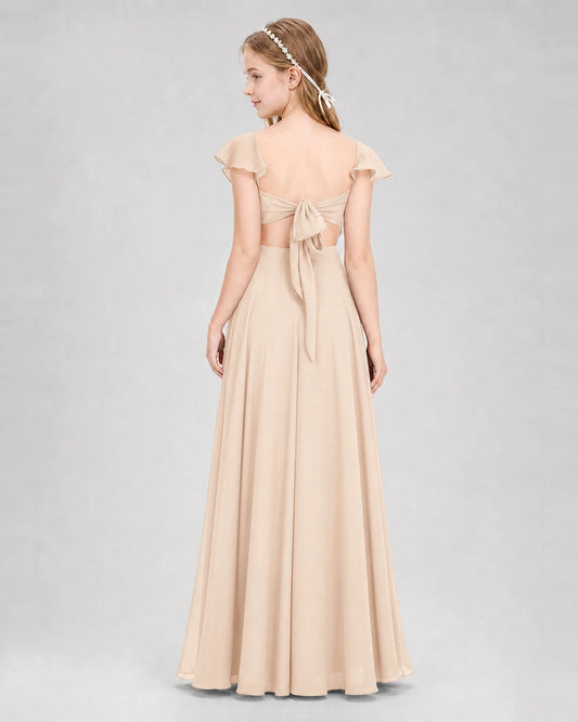 Peach Chiffon A-Line Junior Bridesmaid Dresses Back View