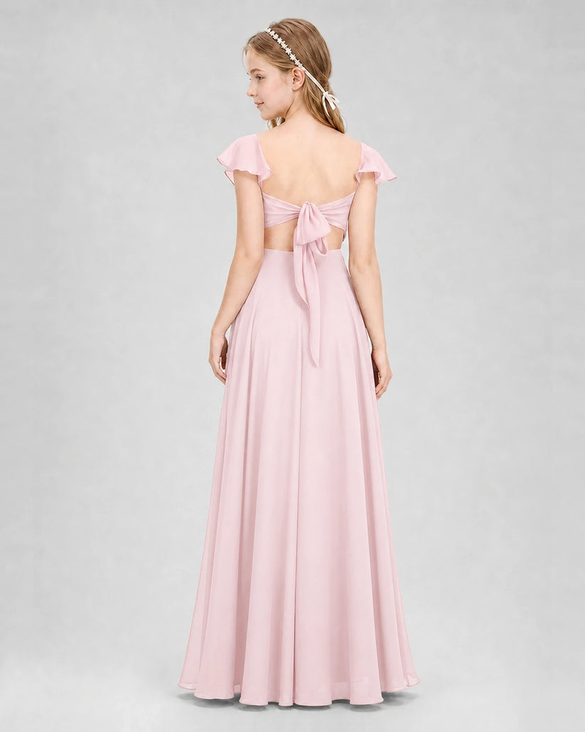 Pink Chiffon A-Line Junior Bridesmaid Dresses Back View