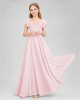 Pink Chiffon Ruffle A-Line Junior Bridesmaid Dresses Front View