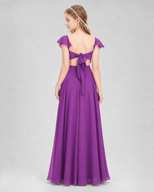 Purple Chiffon A-Line Junior Bridesmaid Dresses Back View