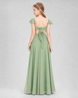 Sage Green Chiffon Flutter Sleeve Junior Bridesmaid Dresses Back View