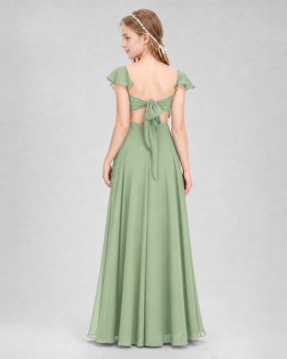 Dideyttawl Flutter Sleeve Back Bow Chiffon Junior Bridesmaid Dress