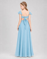 Sky blue chiffon tie-back a-line junior bridesmaid dress Back View